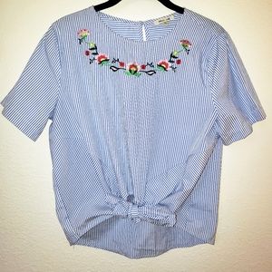 Blue and white striped top